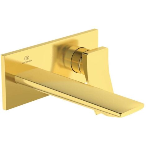 Miscelatore lavabo a parete CHECK, sporgenza 180 mm, oro spazzolato con rosetta quadrata, kit 2 IDEAL STANDARD
