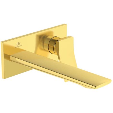 Miscelatore lavabo a parete CHECK sporgenza 225 mm oro spazzolato con rosetta quadrata, kit 2 IDEAL STANDARD