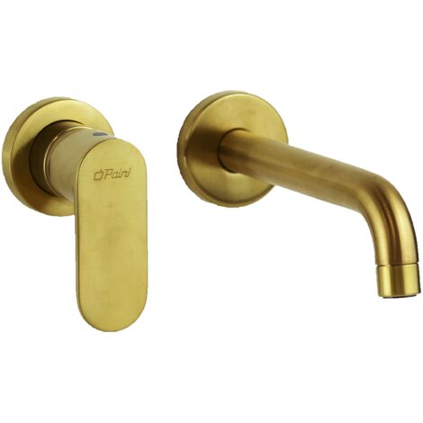 Miscelatore lavabo a parete con bocca lunga 199 mm di colore oro spazzolato Paini Domus 18PJ208  Oro Spazzolato