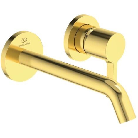 Miscelatore lavabo a parete JOY sporgenza 180 mm Oro spazzolato kit 2, rosetta tonda IDEAL STANDARD