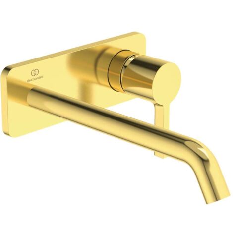 Miscelatore lavabo a parete JOY sporgenza 225 mm Rosone quadrato oro spazzolato, kit 2 IDEAL STANDARD