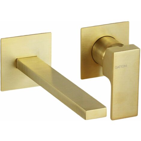 Miscelatore lavabo a parete oro spazzolato Gattoni SQUARE 2537/25SG Oro Spazzolato