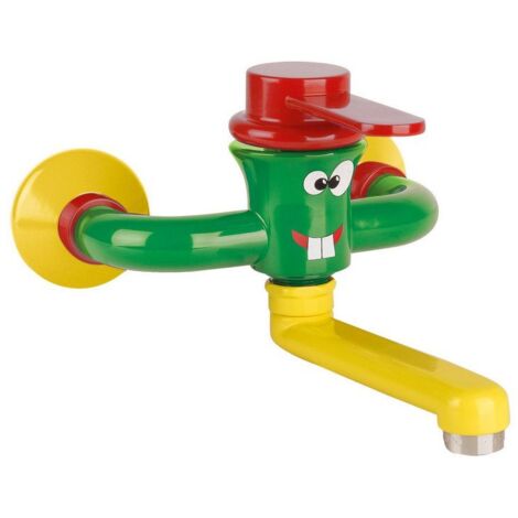 Miscelatore lavabo a parete serie KIDS con cartuccia miscelatrice monocomando a dischi ceramici Idral 01221  Ottone - Verde,rosso e giallo