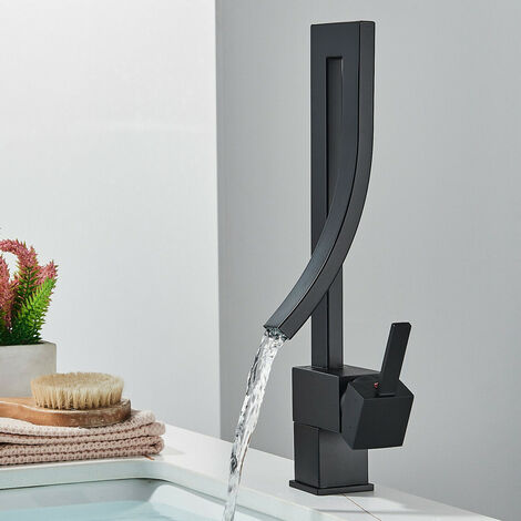 Miscelatore lavabo nero rubinetto alto moderno cascata - Le Chic Arredamenti