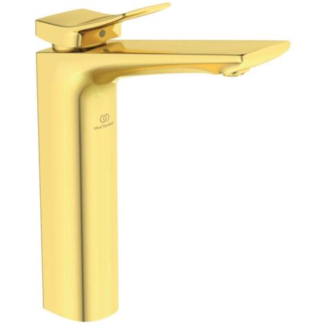 Miscelatore lavabo CHECK sporgenza 150 mm oro spazzolato con base allungata e piletta IDEAL STANDARD