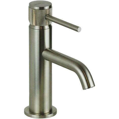 Miscelatore lavabo colore acciaio spazzolato con maniglia lusso Gattoni BETA 2482/24NS Senza piletta di scarico - Acciaio Spazzolato