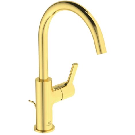 Miscelatore lavabo JOY sporgenza 169 mm oro spazzolato con bocca alta, con piletta IDEAL STANDARD