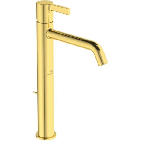 Miscelatore lavabo JOY sporgenza 170 mm oro spazzolato con base allungata, con piletta di scarico. STANDARD IDEALE