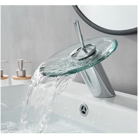 Miscelatore lavabo, miscelatore bagno Cascade, vetro, monocomando, monoforo, impiallacciato