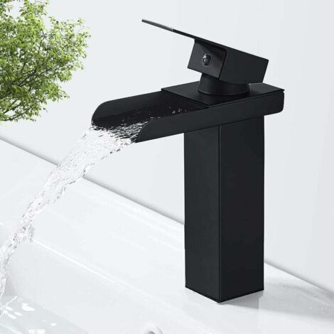 Miscelatore lavabo, miscelatore lavabo in ottone nero opaco per acqua calda e fredda, valvola ceramica, design concavo del miscelatore lavabo, G 3/8