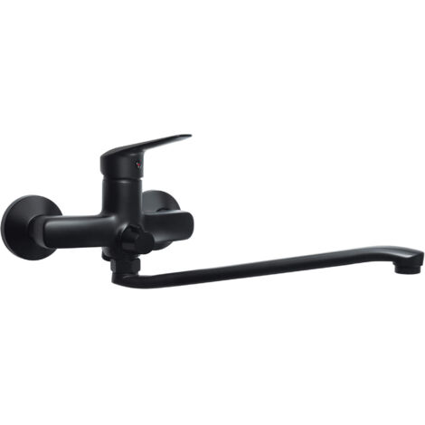 Miscelatore lavabo montaggio a parete con bocca allungata in ottone finitura nera - Karto