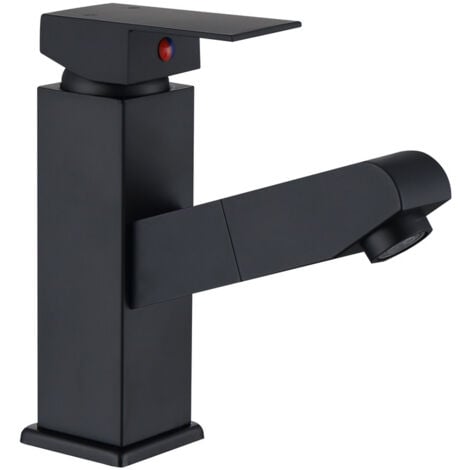 Miscelatore Lavabo Nero con Doccetta Estraibile Rubinetto a Leva Miscelatore Monocomando in Acciaio Inossidabile