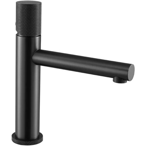 Miscelatore lavabo nero opaco con leva zigrinata in acciaio inox Gemini