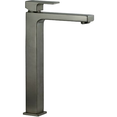 Miscelatore lavabo tipo alto in ottone colore acciaio spazzolato Gattoni SQUARE 2584/25NS Senza piletta di scarico - Acciaio Spazzolato