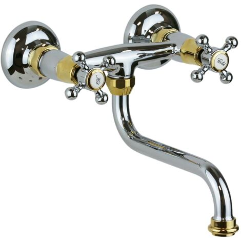 Miscelatore lavello a muro con canna orientabile colore cromo oro Paffoni Belinda FBLV161CO  Cromo/Oro