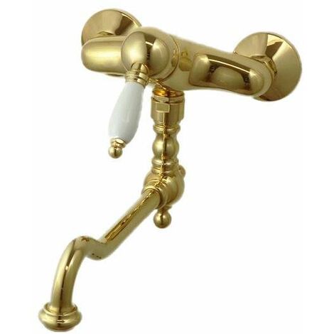 Miscelatore lavello cucina a parete in colore oro con bocca bassa orientabile Gattoni Orta Old 2762/27D0.OLD  Oro