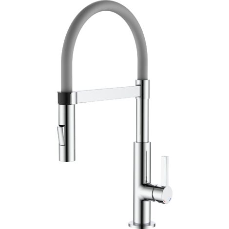 POLLINI ACQUA DESIGN Miscelatore lavello cucina canna in silicone grigio doccia due getti Pollini MAKY MXCUMC293AG Cromo
