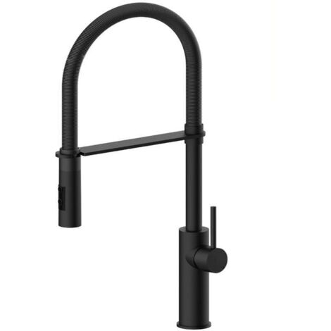 Miscelatore lavello cucina in colore nero opaco con molla e doccia 2 getti Paffoni Light LIG179NONO  Nero opaco