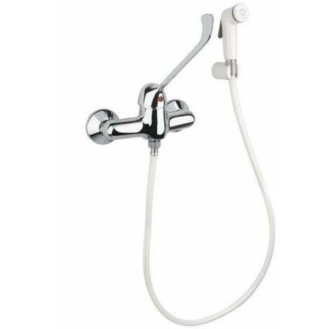 Miscelatore monocomando a parete con cartuccia con doccetta igienica Idral 02404  Cromato - Ottone