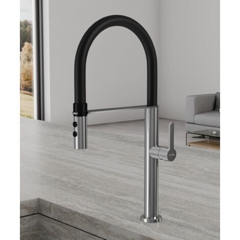 Miscelatore monocomando alto per lavello con doccetta - Cromo e nero