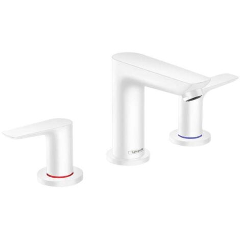 Miscelatore monocomando lavabo 150, 3 fori, con maniglione e piletta bianco opaco