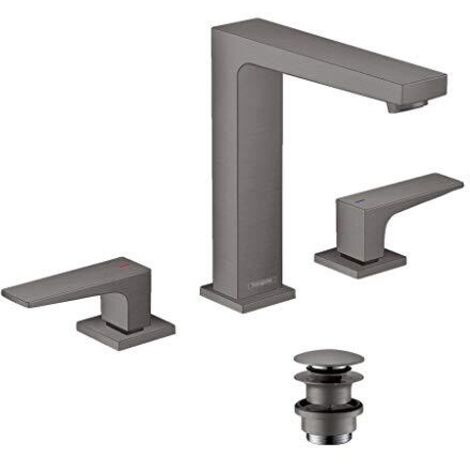 Miscelatore monocomando lavabo 160, 3 fori, piletta Push-Open, cromo nero spazzolato