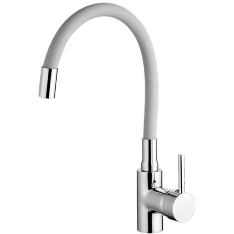 Miscelatore Monocomando Lavello Collo Orientabile - Canna In Gomma Flessibile - Colore Grigio