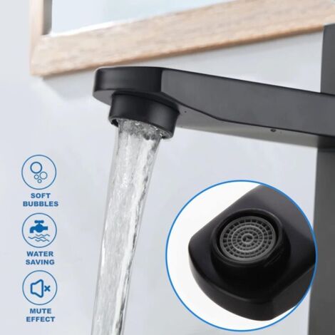 Miscelatore monocomando per lavabo in acciaio inox nero, per acqua calda e fredda, con tubi flessibili inclusi. Miscelatore per lavabo da bagno nero.
