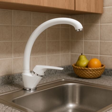 Miscelatore monoforo in ottone colorato per lavello cucina modello oslo erogazione orientabile  finitura- bianco - confezione 1
