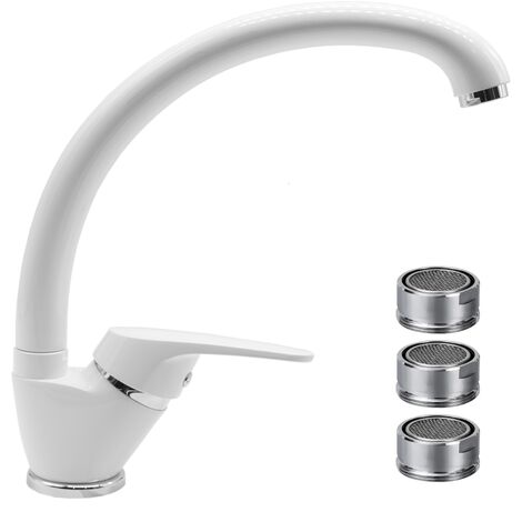 Miscelatore ottone bianco lavello cucina oslo orientabile con 3 aeratori ricambio