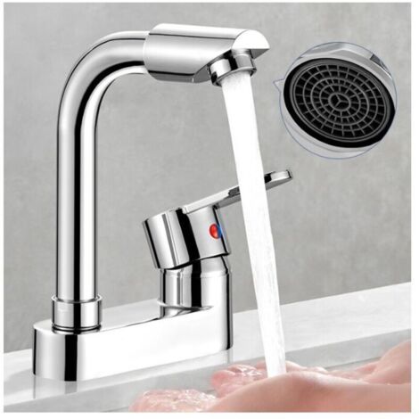 Miscelatore per lavabo a 2 fori per acqua calda e fredda, miscelatore 2 in 1 con tubo flessibile