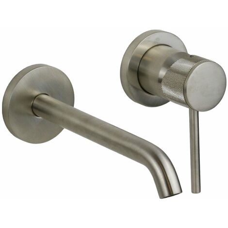 Miscelatore per lavabo a parete acciaio spazzolato maniglia lusso Gattoni BETA 2437/24NS Acciaio Spazzolato