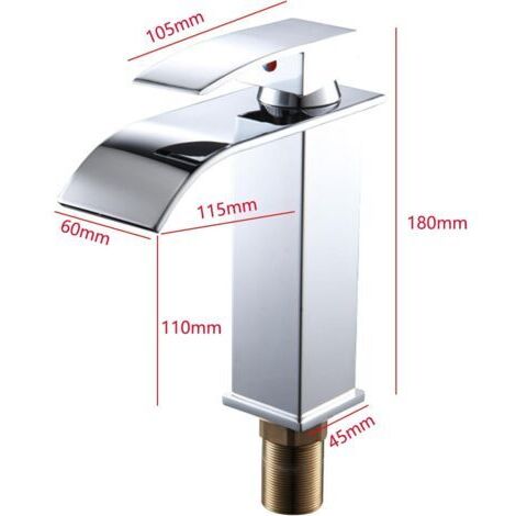 Miscelatore per lavabo CCYKXA - Design moderno a cascata con piletta Click-Clack - Rubinetto per acqua calda e fredda, include tubo flessibile in acciaio inox antideflagrante (60 cm), apertura piatta