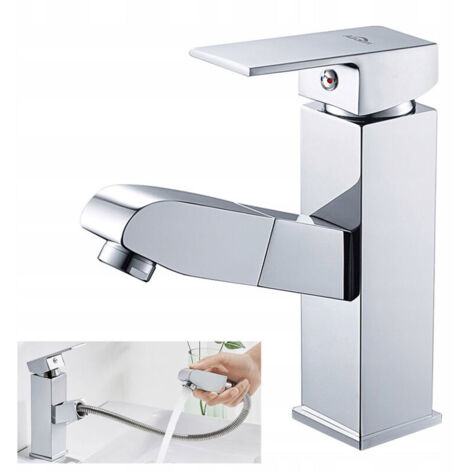Miscelatore per lavabo cromato con doccetta in acciaio inox, leva singola per acqua calda e fredda, tubi flessibili inclusi rubinetto per bagno cromato rubinetto per bagno cromato