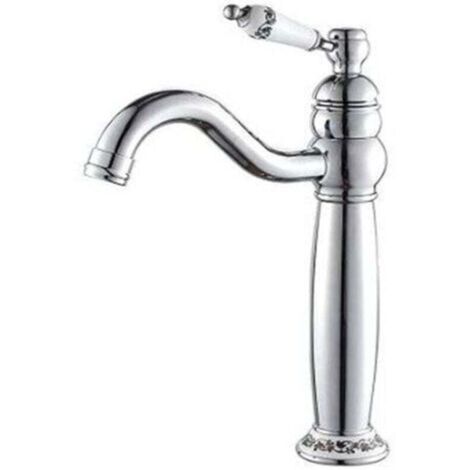 Miscelatore per lavabo da bagno, rubinetto monocomando alto in ceramica floreale vintage classico, miscelatore per lavabo