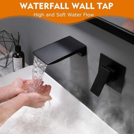 Miscelatore per lavabo da parete per bagno nero, rubinetto a cascata da parete in ottone