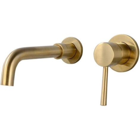 Miscelatore per lavabo girevole a 360°, rubinetto per bagno per vasca e lavandino, design moderno, rubinetto per lavabo a parete, oro spazzolato