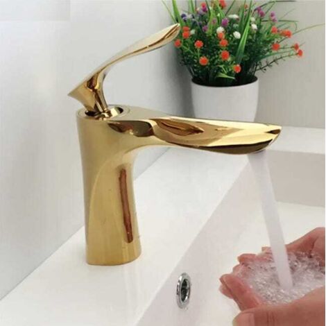 Miscelatore per lavabo in ottone placcato oro