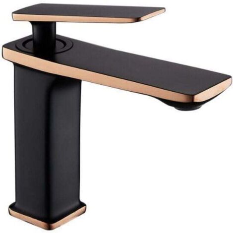 Miscelatore per lavabo in rame puro - Nero con oro rosa, miscelatore per acqua calda e fredda per lavabo domestico