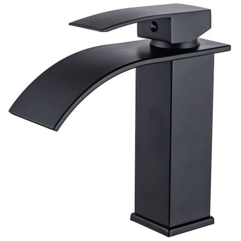 Miscelatore per lavandino in ottone, design moderno ed elegante, finitura nera opaca, getto a cascata, compatibile con tutti i lavandini standard