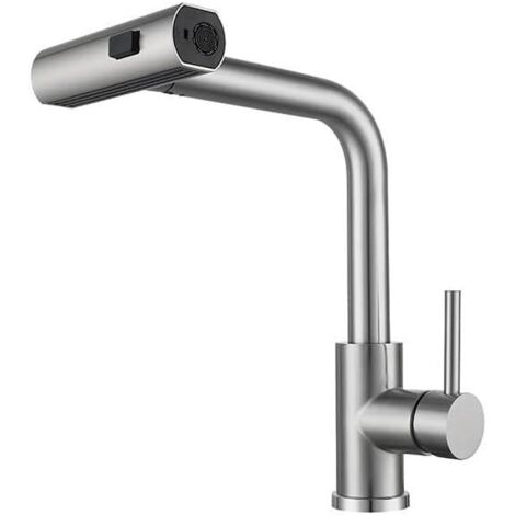 Miscelatore per lavello da cucina in acciaio inox con doccetta estraibile, miscelatore da cucina a 1 foro con beccuccio girevole, rubinetto monocomando per acqua calda e fredda