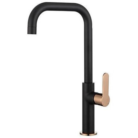 Miscelatore per lavello - EDOUARD ROUSSEAU - Laobane - Base Ø 50 mm - Beccuccio mobile - Nero / Rose Gold