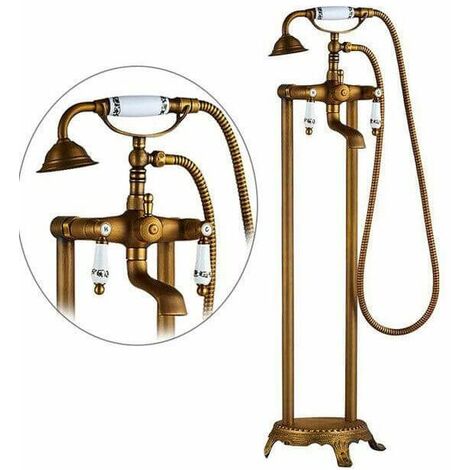 Miscelatore per vasca freestanding retrò FLORINA con doccetta oro antico