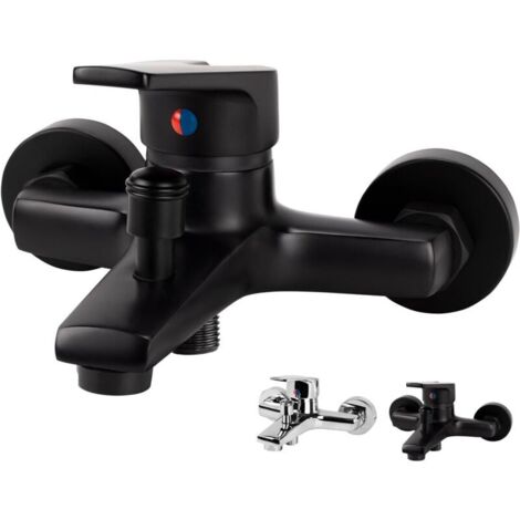 Miscelatore per vasca nero, monocomando, a parete, stile industriale per il bagno, facile installazione