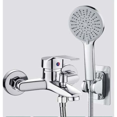 Miscelatore per vasca, rubinetto doccia/vasca con tubo flessibile, doccetta a 3 getti, argento