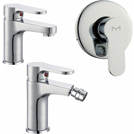 Miscelatore rubinetto bidet cromato + miscelatore rubinetto lavabo cromato + miscelatore doccia ad incasso da parete