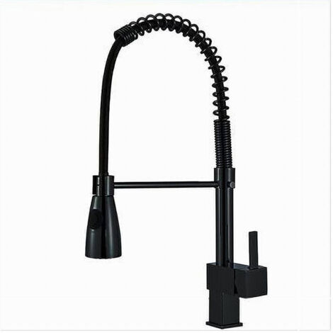 Miscelatore Rubinetto Lavello Cucina Getto A Molla Bocca Girevole Nero Quadra 87470