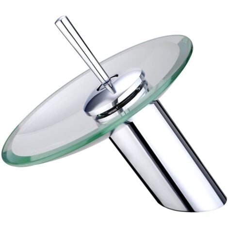 MISCELATORE RUBINETTO VASCA LAVABO MONOCOMANDO A CASCATA CROMATO  VETRO 812-11