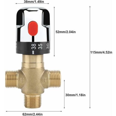 Miscelatore termostatico a 3 vie in ottone per sistemi doccia. Valvola di controllo della temperatura dello scaldabagno, Tipo 3.