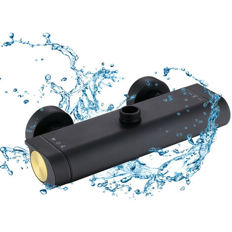 UBEEGOL Miscelatore termostatico doccia a 2 uscite rubinetto termostatico per doccia con pulsante a 40°C miscelatore doccia doppio nero